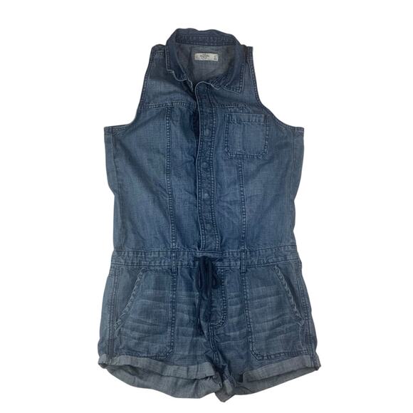 Abercrombie & Fitch women's small Blue Denim romper sleeveless one-piece shorts - Picture 1 of 9